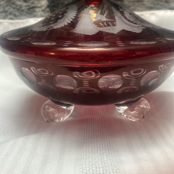 Vintage Bohemian Red Glass Cut To Clear Candy Dish
W/lid - Picture 3 of 16